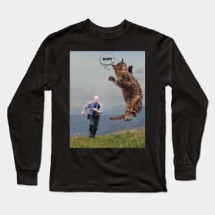 Funny Meme with Cat Thats Cute Being Chased By Cop Running After Cat Funny Meme For Cat Lover for him or her shirt to laugh with funny memes Long Sleeve T-Shirt